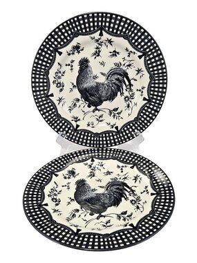 2 Queen's Rooster Black Dinner Plates 10 3/4"